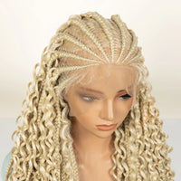 20inch Synthetic Cornrow Braided Wigs Half Braids Half Bohemian Wig 613# for Black Women Knotless Fashion Wig Sytlish