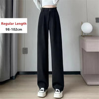 Women's straight leg pants, loose casual wide leg pants, women's adjustable elastic waistband, floor length suit pants