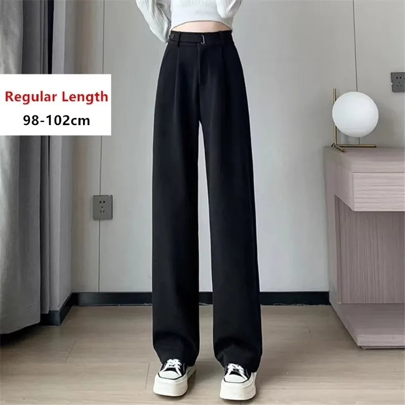 Women's straight leg pants, loose casual wide leg pants, women's adjustable elastic waistband, floor length suit pants