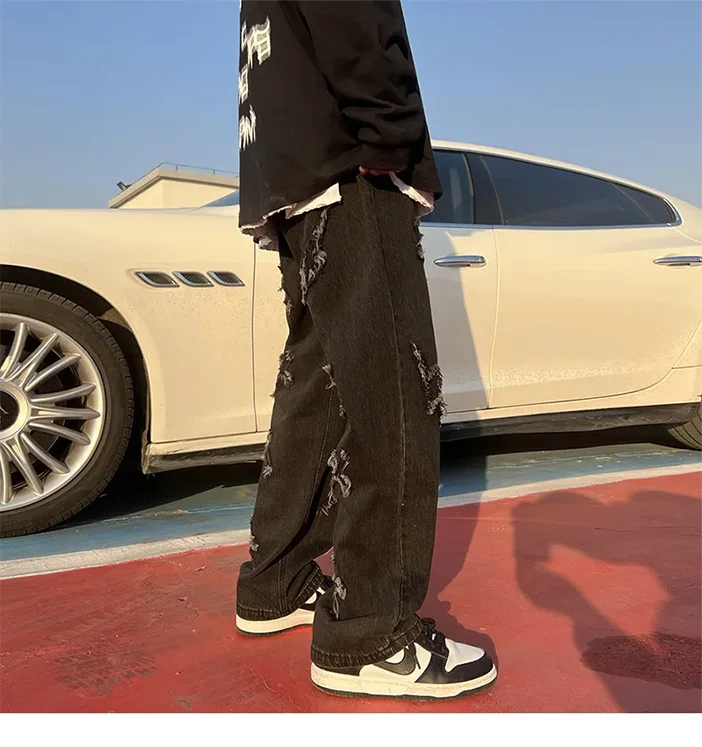 Cross Embroidery Y2k Jeans Mens Straight Denim Pants Casual Vintage Jeans Versatile Fashion Streetwear Spring High Street Pants