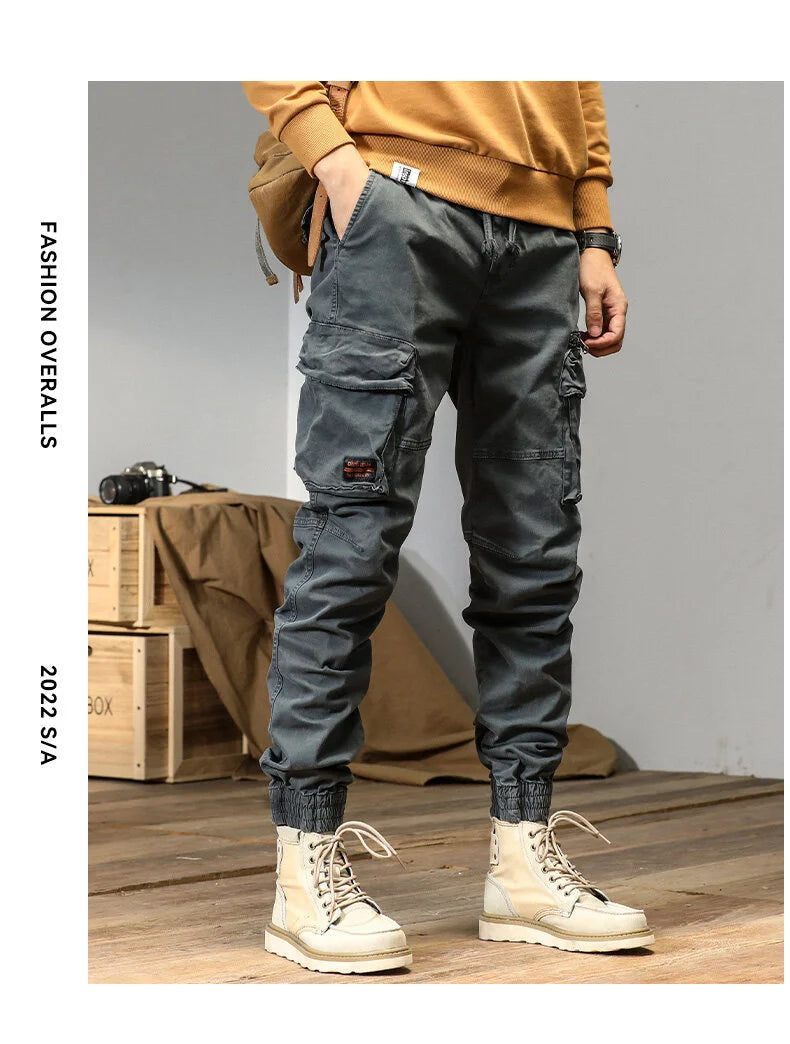 CAAYU Joggers Cargo Pants Mens Casual Y2k Multi-Pocket Male Trousers Sweatpants Streetwear Techwear Military Green Track Pants