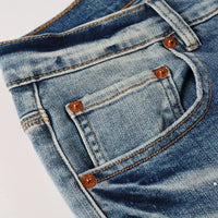 2025 Jeans Man's High Street Blue Ripped Distressed Skinny Jeans Low Rise Denim Trousers Fashion Repair Pants 9003