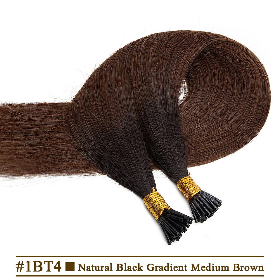 S-noilite 50pcs I Tip Microlink Hair Extensions 1g/s Straight Human Hair Fusion Keratin Micro Ring Stick Hair Pre-Bond Blonde