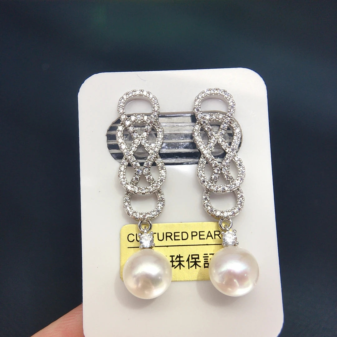 Freshwater Pearl Earring Celebrity Style Premium Jewelry Inlaid Sparkling Zircon Entangle Banquet Elegant Wedding Gift For Woman