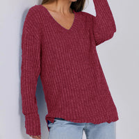 Women's Long Sleeve V-Neck T-Shirt Pit Stripe Milled Fashion Temperament Top