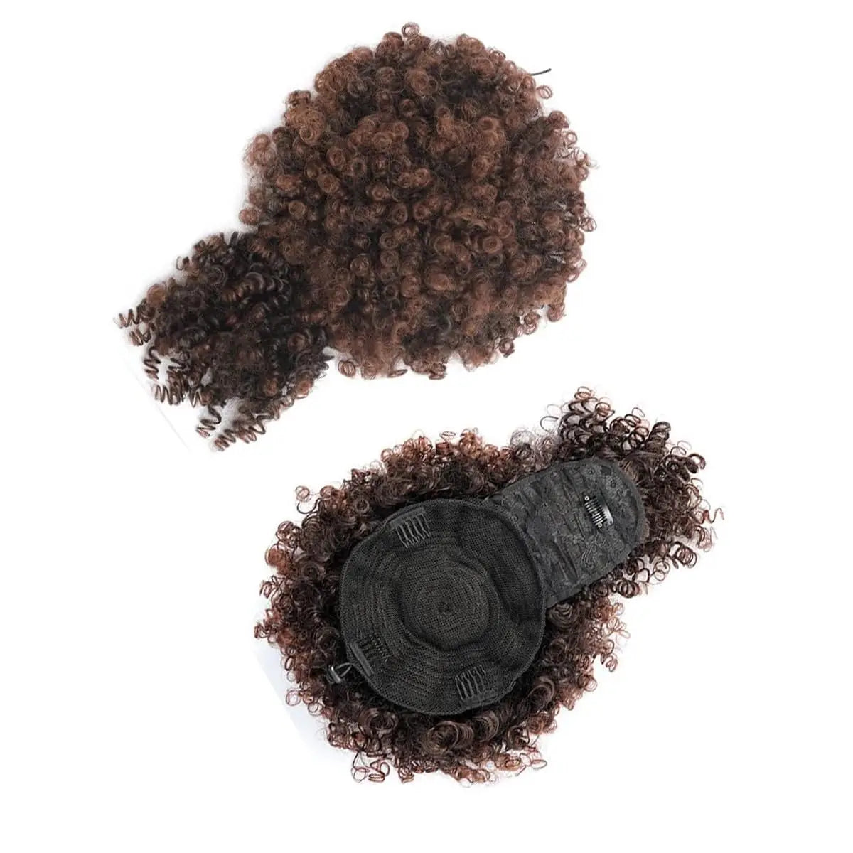 Afro Puff Kinky Curly Hair Updo Ponytail Extension with Bangs Drawstring Ponytail for Women Black, Synthetic Hair Ponytail