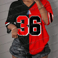 Summer Mesh Contrasting Color Jersey T-Shirt V-Neck Loose Sexy Streetwear American Fashion Casual Travel Tee Womens Y2k Top