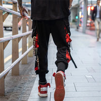 Cool Black Hip Hop Cargo Pants Gothic High Srteet Sweatpants With Pockets Korean High Wast Casual Outwear Pants Men Streetwear
