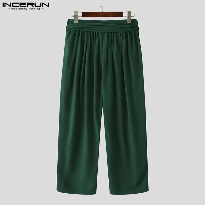 Fashion INCERUN Summer Spring Men Casual Pants Harem Pant Pleated Long Trousers Streetwear Oversize Men's Clothing S-5XL