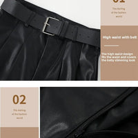 High Waist Wide Leg PU Leather Pants Women's Suit Casual Floor Length Trousers Autumn Winter New Style Loose Fit Long Pants