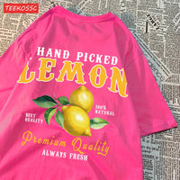 Summer Lemon Cherries Prints T-Shirts Cotton Women's Tops Oversize O-Neck Soft Short Sleeve tees Street Casual Womans Clothes