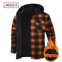 Fashion korean popular clothes winter Adding velvet and thickening long-sleeve shirts for men casual Hooded jacket plaid tops