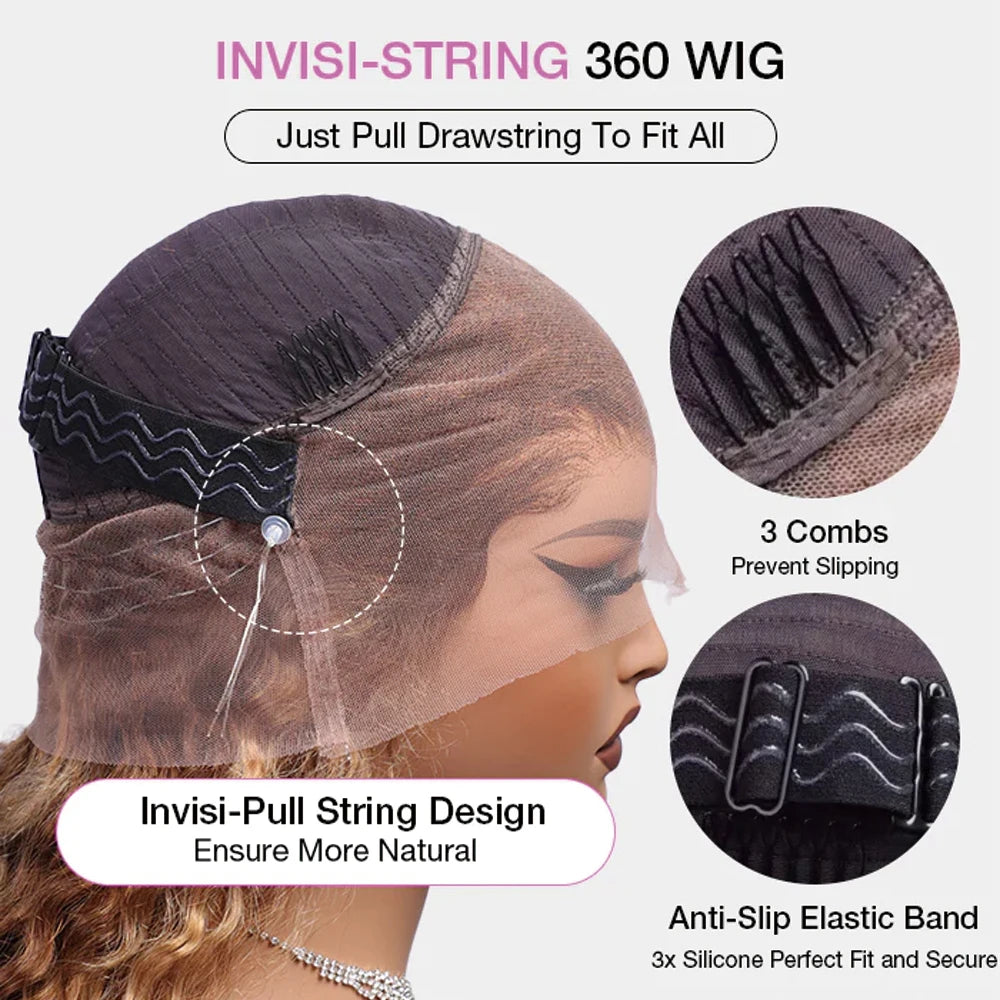 250 Density Invisi Strap 360 Full Hd Lace Frontal Human Hair Wigs Chocolate Brown Deep Wave 360 Glueless Wig Human Hair