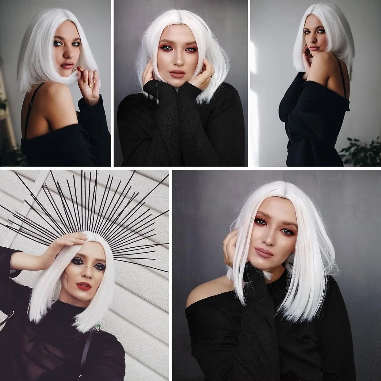 Synthetic Short Straight Bob Wig Middle Part Heat Resistant Synthetic Wigs for Halloween Cosplay Party