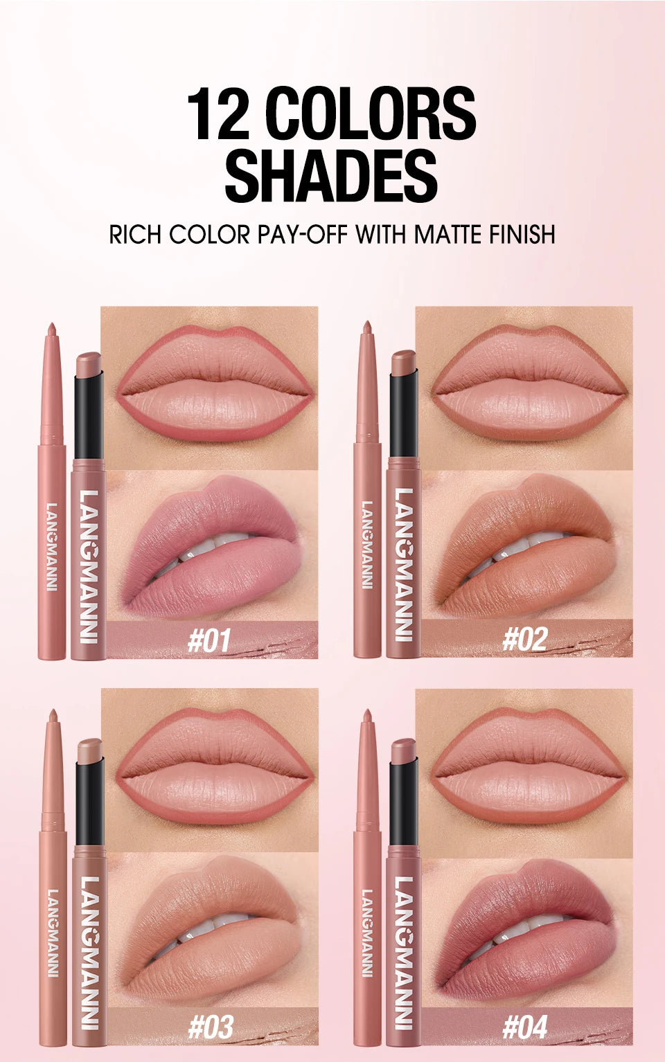 Integrated waterproof lipliner+lipstick lipstick lipstick set,no smudge,no fade,no cup,durable,easy to create a perfect makeup!