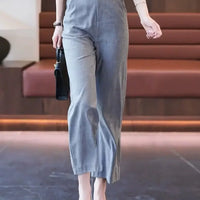 Nine-point Wide-leg Pants for Women in Summer Thin New High-waist Drooping Ice Silk Suit Women's Slim Straight Pants