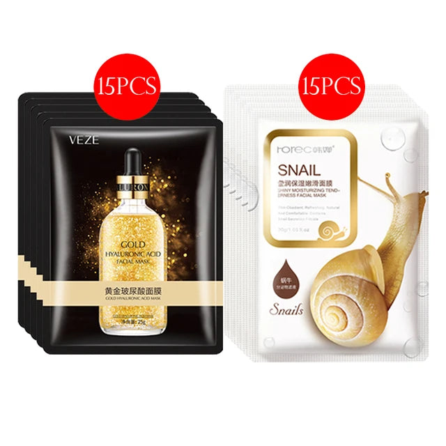 30pcs BIOAQUA skincare Face Masks Women Face skin care Sheet Mask Moisturizing Anti-wrinkle Hydrating Snail Korean Facial Mask
