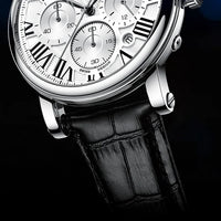 Fashion Mens Watches Top Brand Luxury Genuine Leather Strap Quartz Men's Watch Business Casual Date Chronograph Watch Men