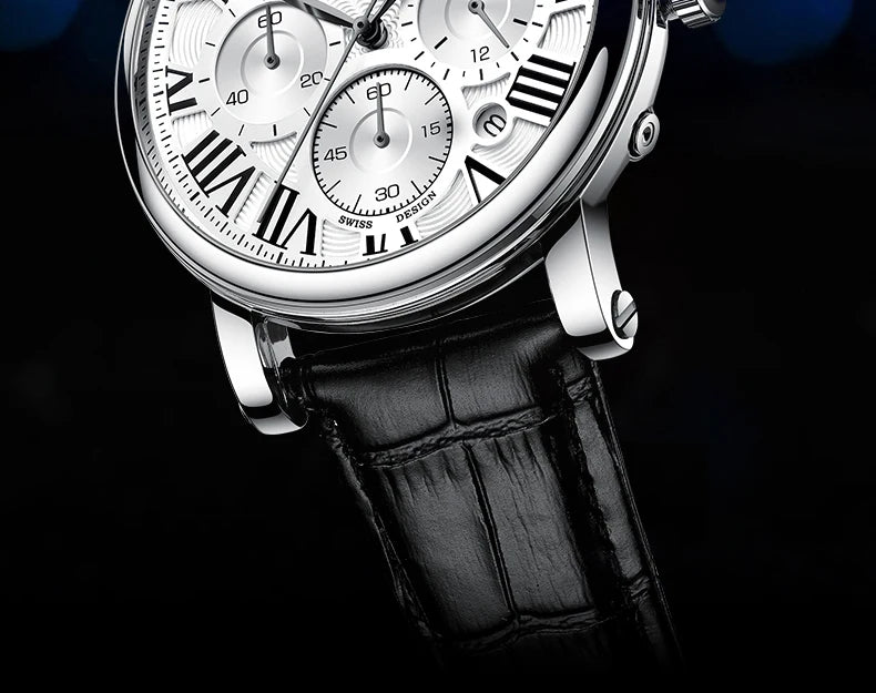 Fashion Mens Watches Top Brand Luxury Genuine Leather Strap Quartz Men's Watch Business Casual Date Chronograph Watch Men