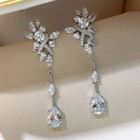 Delicate Female Earrings 925 Sterling Silver Zircon Long Hanging Earrings Women Water Droplet Shaped Horse Eye Ear Jewelry Gift