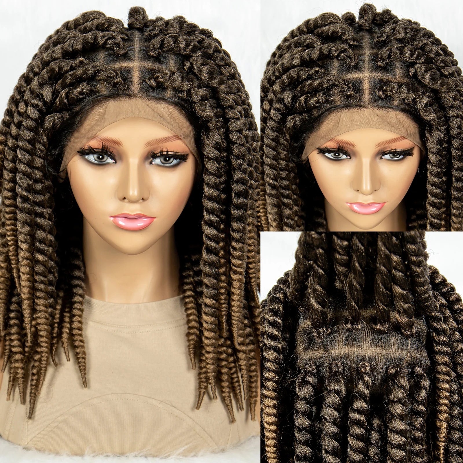 16" Full Lace Twisted Braided Wigs for Black Women Synthetic HD Lace Front Braids Wigs with Baby Hair Natural Lace Braiding Wigs