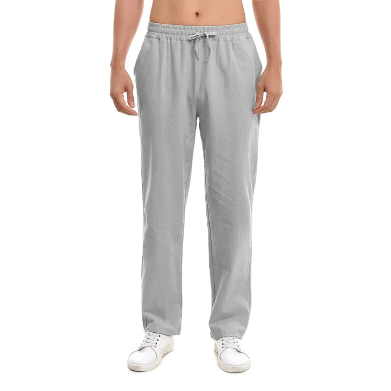 New Men's Cotton Pants Summer Breathable Trousers Solid Color Sweatpants Loose Fitness Lightweight Streetwear