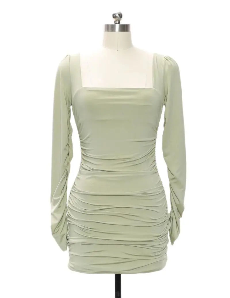 DIWU Women Sexy Autumn Long Sleeve Square Neck Bodycon Party Club Mini Dress 2022 Spring Autumn Clothes Dropshipping Streetwear