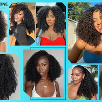 Half Wig Kinky Curly 200% Density Remy Hair Curly Wigs 100% Human Hair No Leave Out Upgrade Glueless Clip In Half Wigs For Women