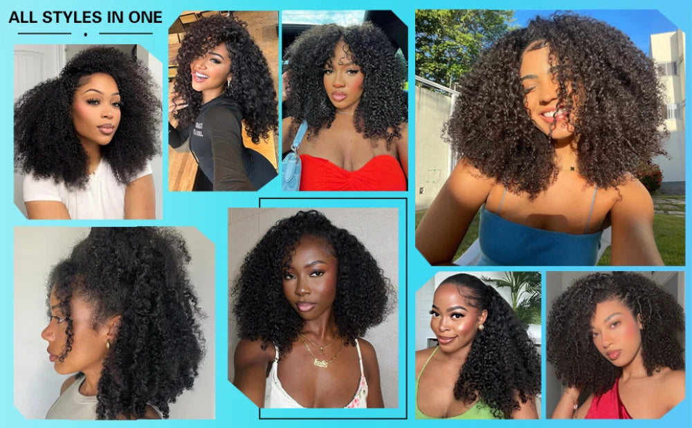 Half Wig Kinky Curly 200% Density Remy Hair Curly Wigs 100% Human Hair No Leave Out Upgrade Glueless Clip In Half Wigs For Women