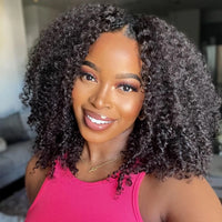 Beginner Friendly 3 In 1 Half Wig Human Hair Kinky Curly Coily Half Wig Invisible Drawstring Glueless Curly Flip Over Wig 180%