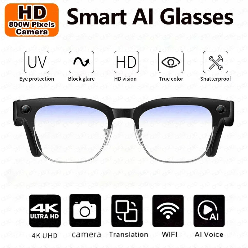 Smart AI Translation Smart Glasses Take Photos Recognizing Objects 4K Camera Bluetooth Music Call Intelligent Recording Glasses