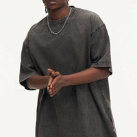 Summer men's washed T-shirt women's cotton loose round neck oversized T-shirt men's Korean Y2k top casual retro