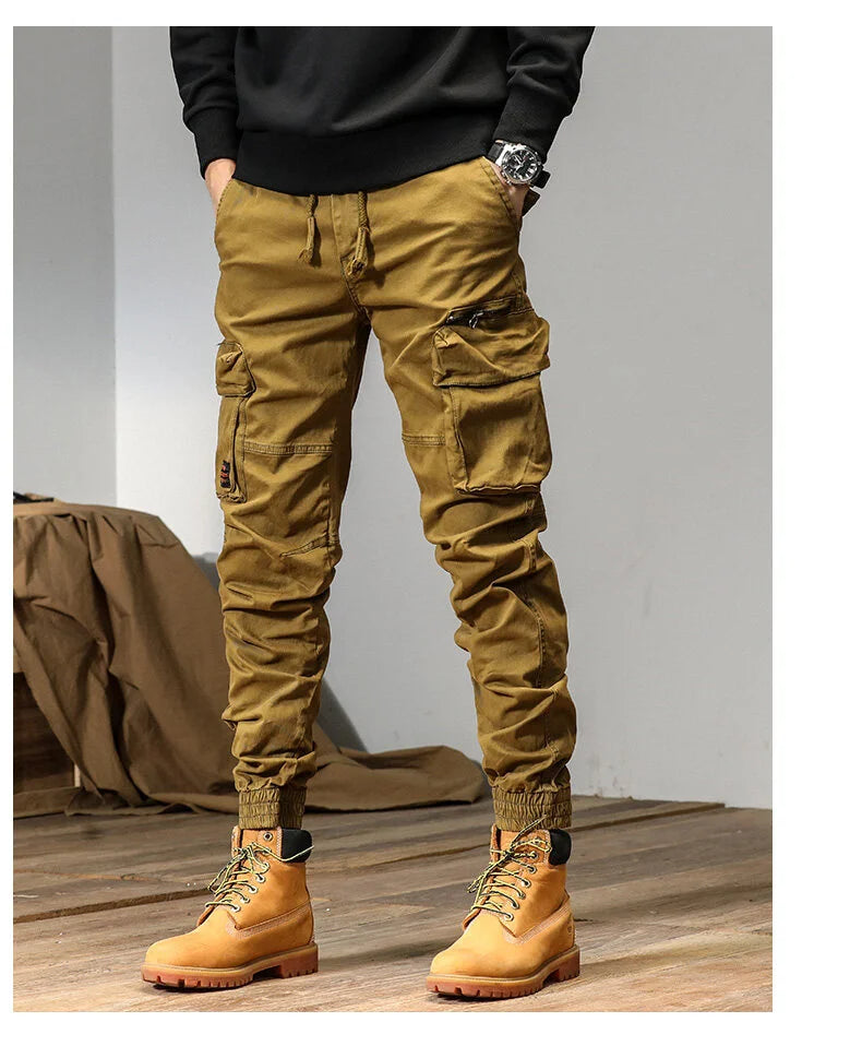 CAAYU Joggers Cargo Pants Mens Casual Y2k Multi-Pocket Male Trousers Sweatpants Streetwear Techwear Military Green Track Pants