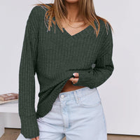 Women's Long Sleeve V-Neck T-Shirt Pit Stripe Milled Fashion Temperament Top