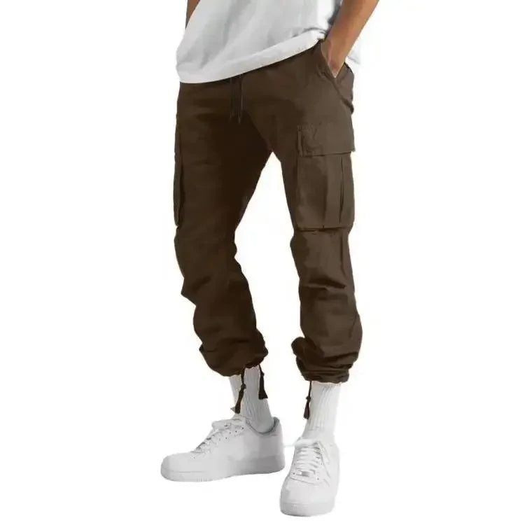 New 2025 Pocket Design Solid Cargo Pants Trousers for Men Full Length Casual Loose Drawstring Pockets Pants Male Cargo Pants 5XL