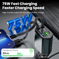 Elough 4 IN 1 Retractable Car Charger Fast Charging USB C To USB C ios Cable Charger USB Type C Car Adapter For iPhone Huawei