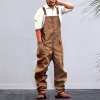 Men Denim Jumpsuit Casual Retro Style Loose Fit Overalls With Large Pockets Thick Fabric Cargo Plus Size Streetwear Jumpsuit