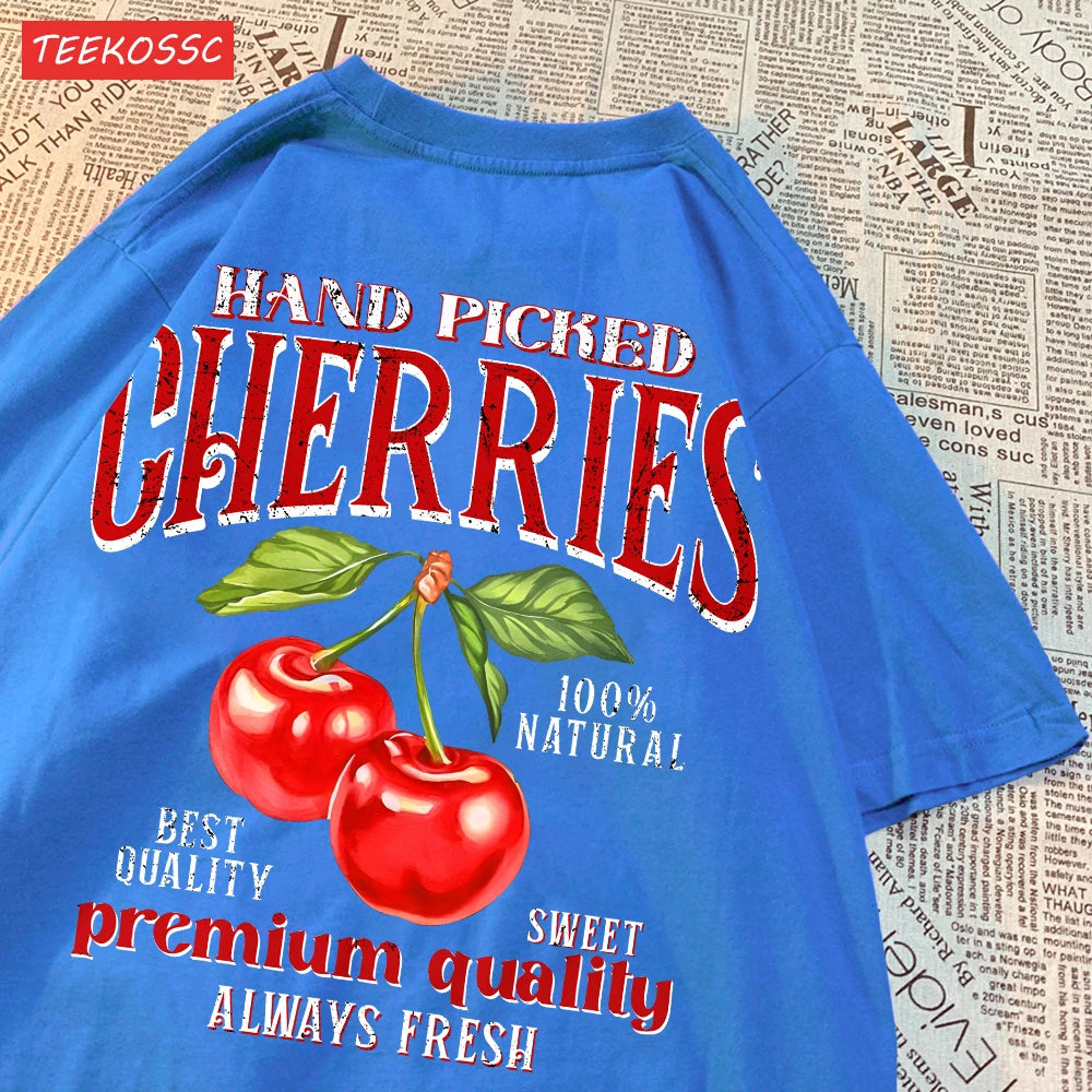 Summer Lemon Cherries Prints T-Shirts Cotton Women's Tops Oversize O-Neck Soft Short Sleeve tees Street Casual Womans Clothes