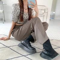 High Waist Draped Suit Pants for plus Size Women Spring Autumn Design Sensation Floor Length Casual Straight Wide Leg Long Pants