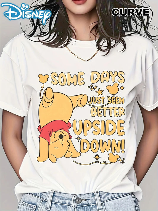 Summer Vintage Winnie The Pooh Cartoon Letter Printed Short Sleeved Fashionable Women's Plus Size T-shirt Loose Casual Versatile