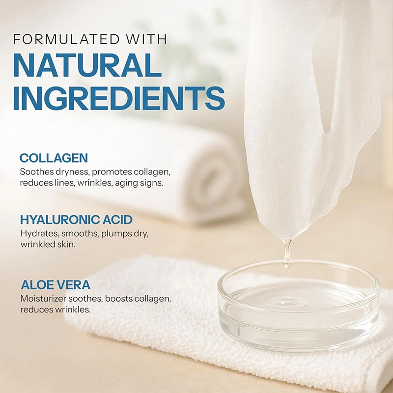 Bio Collagen Face Mask Shrink Deep Hydrating Overnight Mask Moisturizing Refreshing Brightening Face Skin Care 5Piece Set