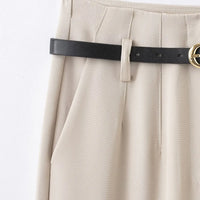 Faionable High Waist Belted Straight Leg Pants Women's Slim Fit Casual Autumn New Arrival Street Sle Polyester Fiber