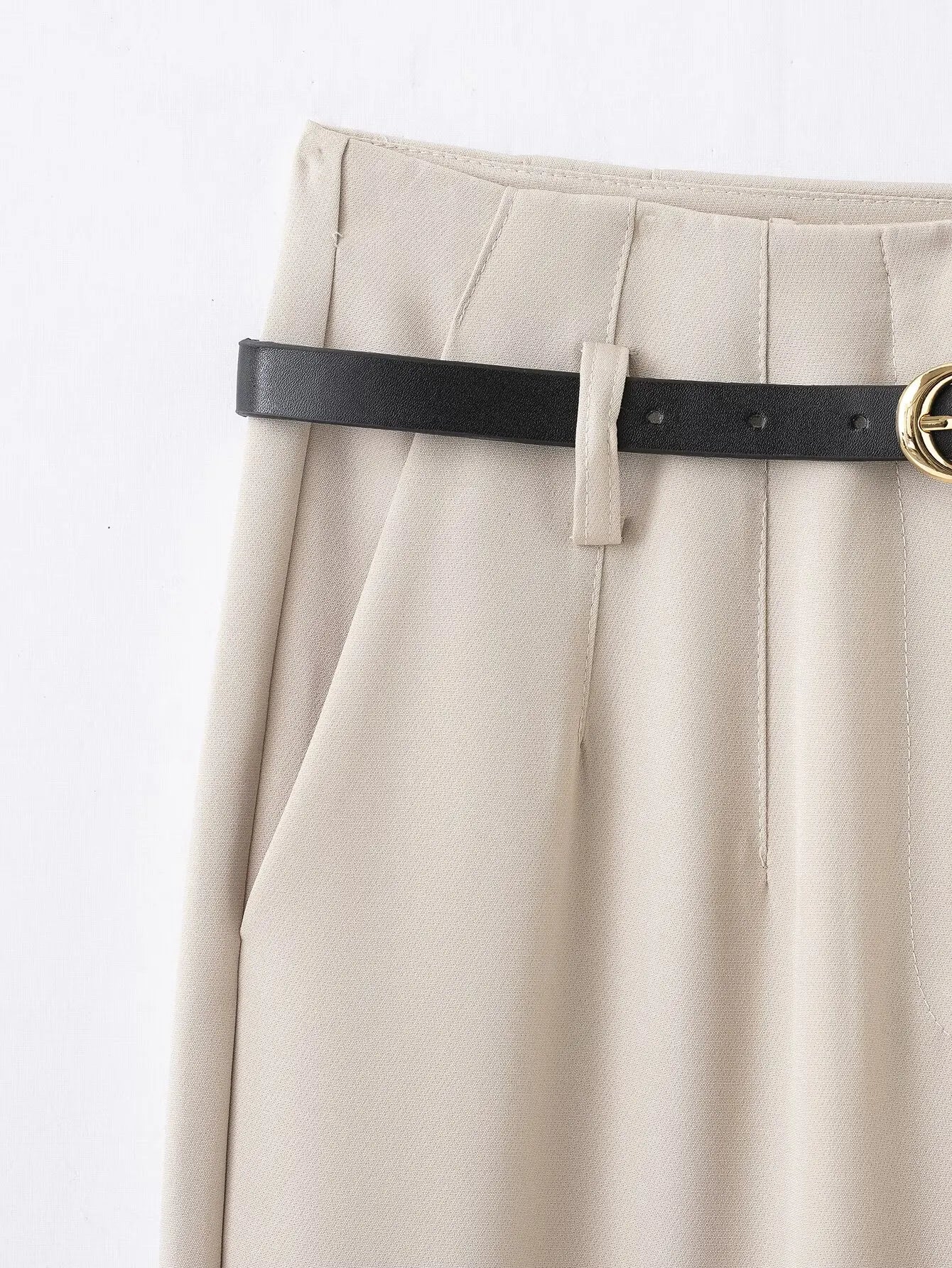 Faionable High Waist Belted Straight Leg Pants Women's Slim Fit Casual Autumn New Arrival Street Sle Polyester Fiber