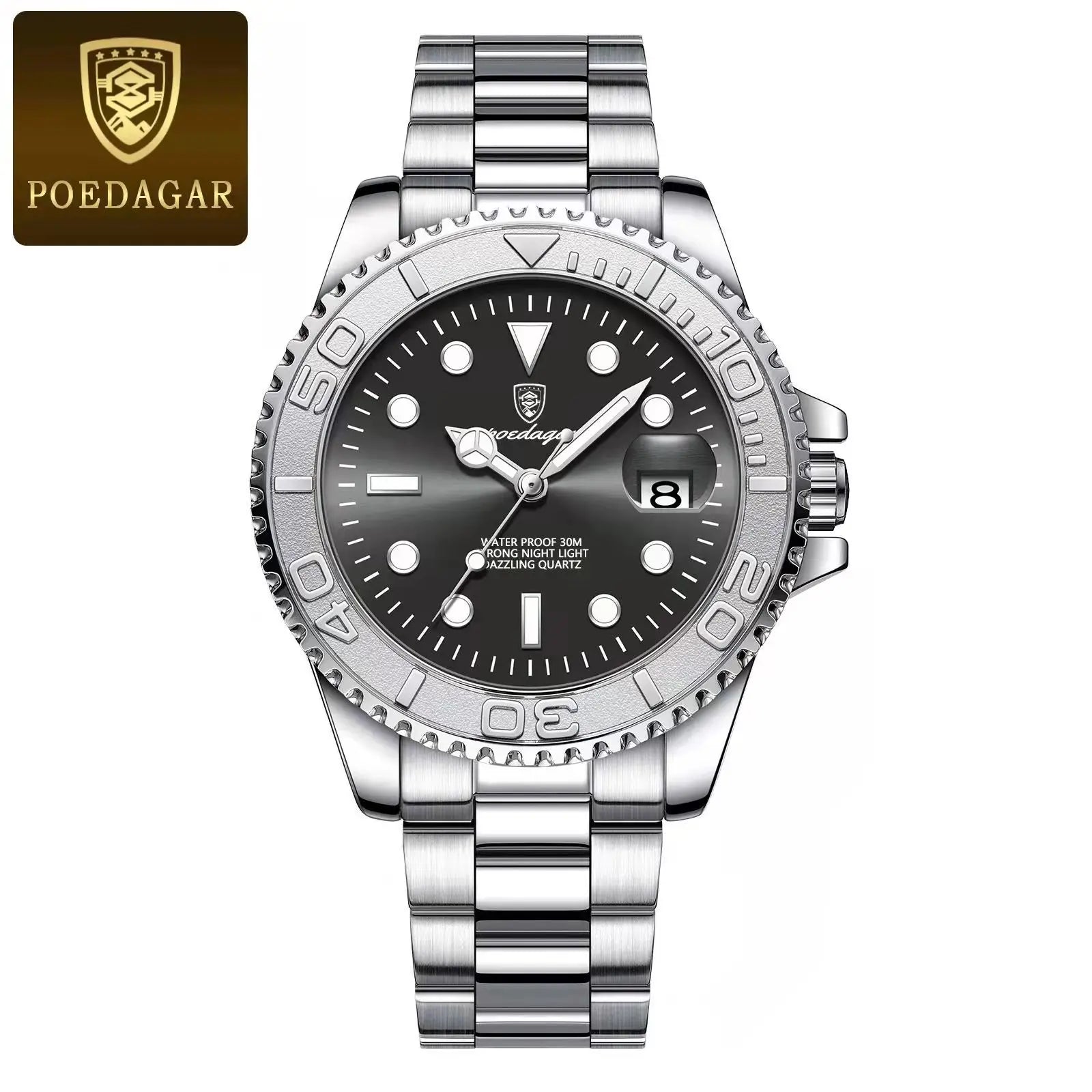 POEDAGAR Business Luxury Man Watch Luminous Waterproof Date Stainless Steel Men Watch High Quality Military Men's Quartz Watches