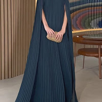 Beautyblue Women's Evening Dresses Elegant Maxi Dresses Loose Gauze Pleated Solid Color Tiered Off-The-Shoulder New Female Robe