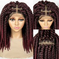 16" Full Lace Twisted Braided Wigs for Black Women Synthetic HD Lace Front Braids Wigs with Baby Hair Natural Lace Braiding Wigs