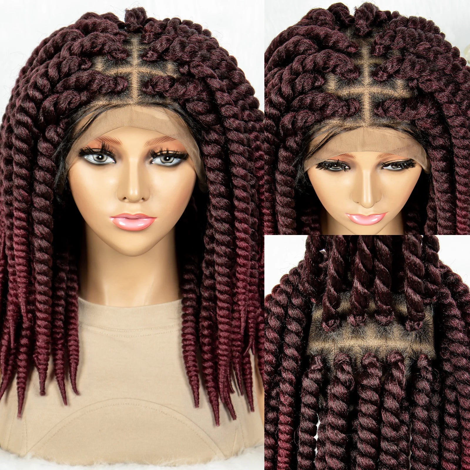 16" Full Lace Twisted Braided Wigs for Black Women Synthetic HD Lace Front Braids Wigs with Baby Hair Natural Lace Braiding Wigs