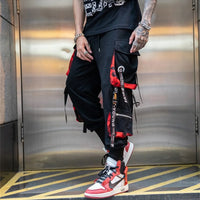 Cool Black Hip Hop Cargo Pants Gothic High Srteet Sweatpants With Pockets Korean High Wast Casual Outwear Pants Men Streetwear