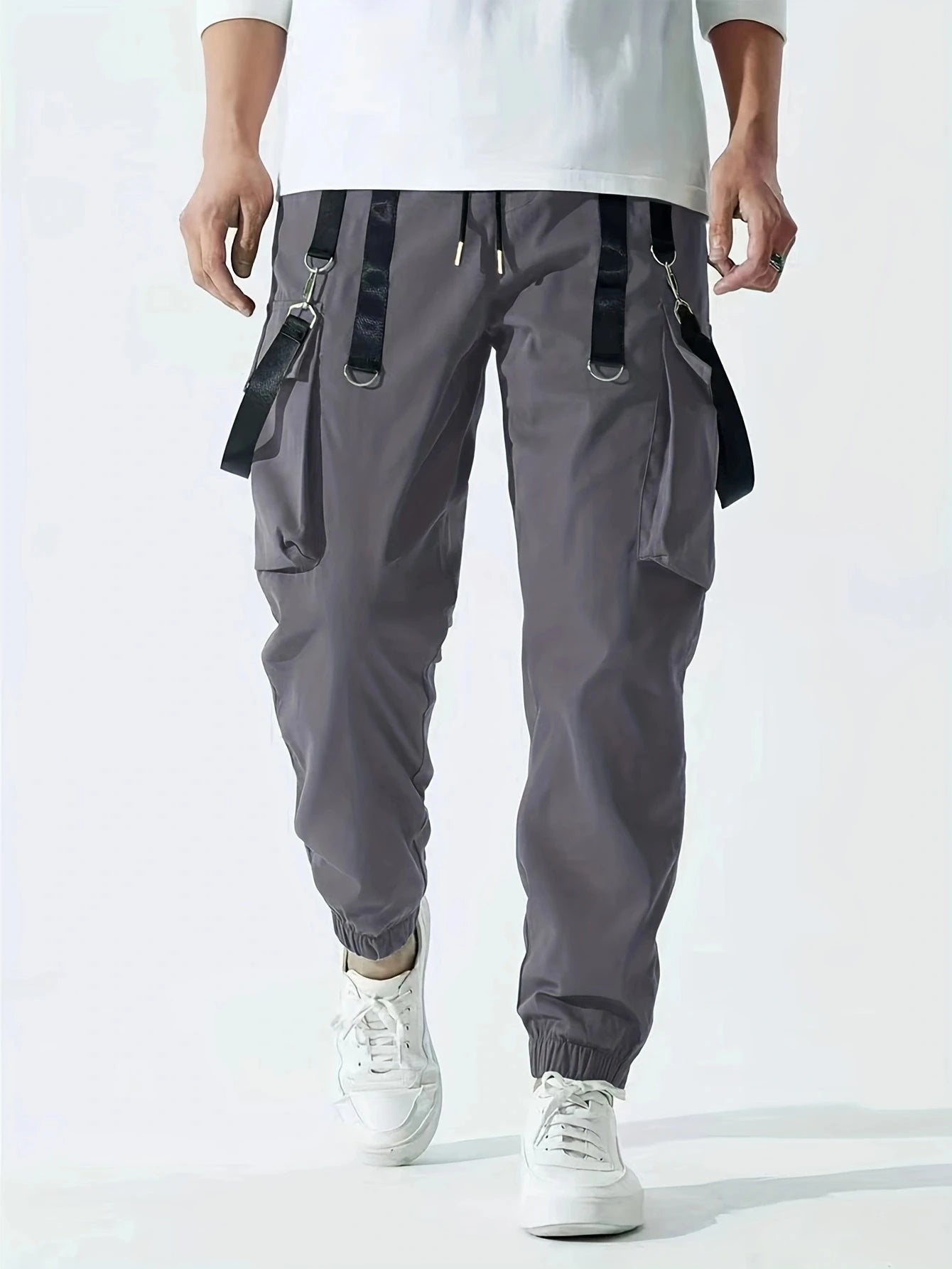 Fashion Men's Casual Techwear Drawstring Multi Flap Pockets Cargo Pants Hip hop Joggers Pant