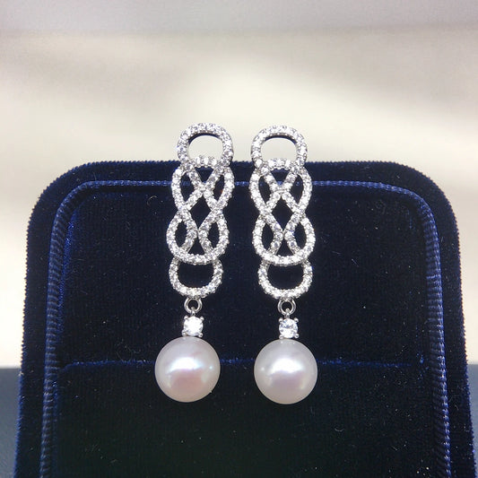 Freshwater Pearl Earring Celebrity Style Premium Jewelry Inlaid Sparkling Zircon Entangle Banquet Elegant Wedding Gift For Woman